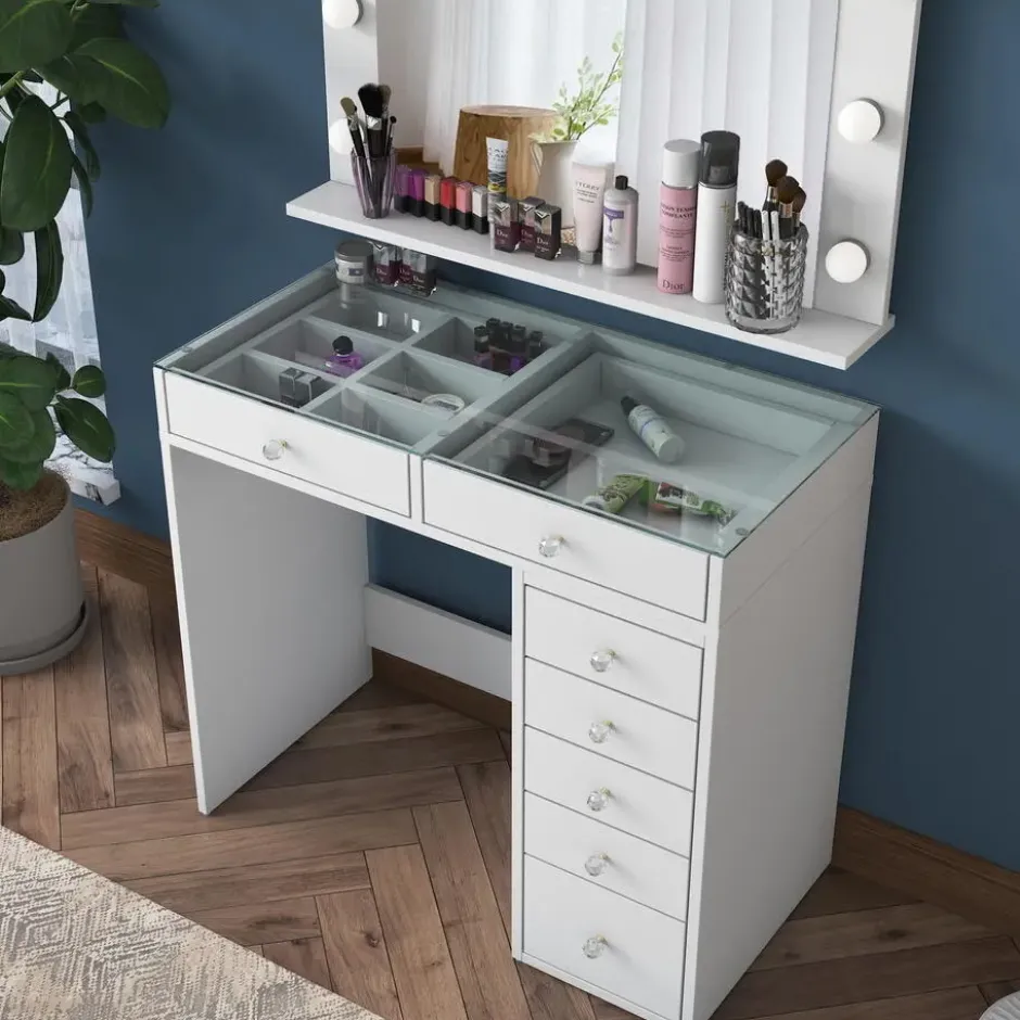 Kaptafel Wit/Glas - Incl. Spiegel - 90x44,5x79,8 - Beyas