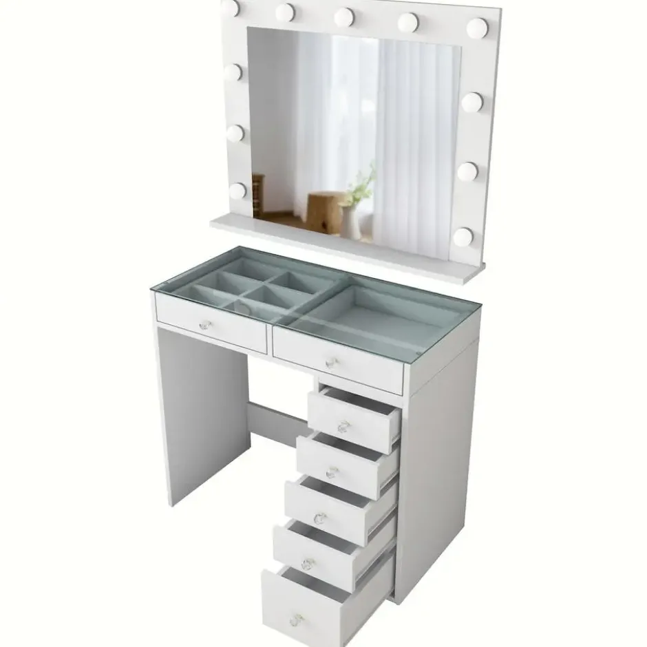 Kaptafel Wit/Glas - Incl. Spiegel - 90x44,5x79,8 - Beyas