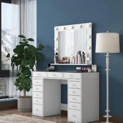 Kaptafel Wit/Glas - Incl. Spiegel - 120x44,5x79,8cm - Beyas