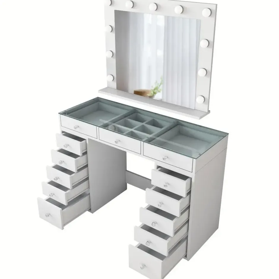 Kaptafel Wit/Glas - Incl. Spiegel - 120x44,5x79,8cm - Beyas