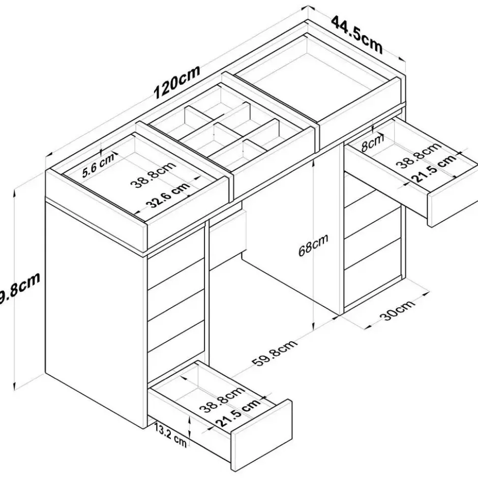Kaptafel Wit/Glas - 120x44,5x79,8cm - Beyas