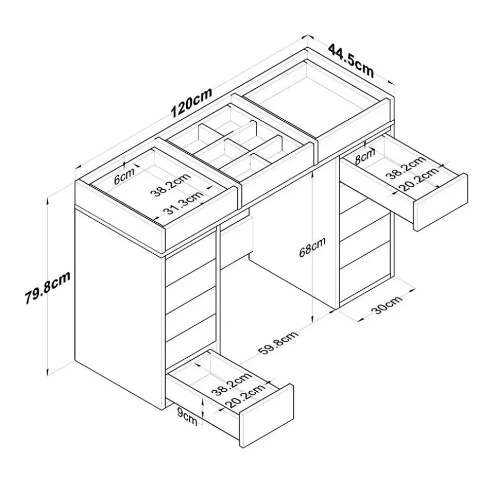 Kaptafel Wit/Glas - 120x44,5x79,8cm - Beyas