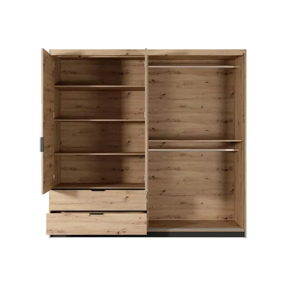 Kast ARIADA - 220 cmx60 cmx210.4 cm - Zwart Natuurlijk licht Hout paneel