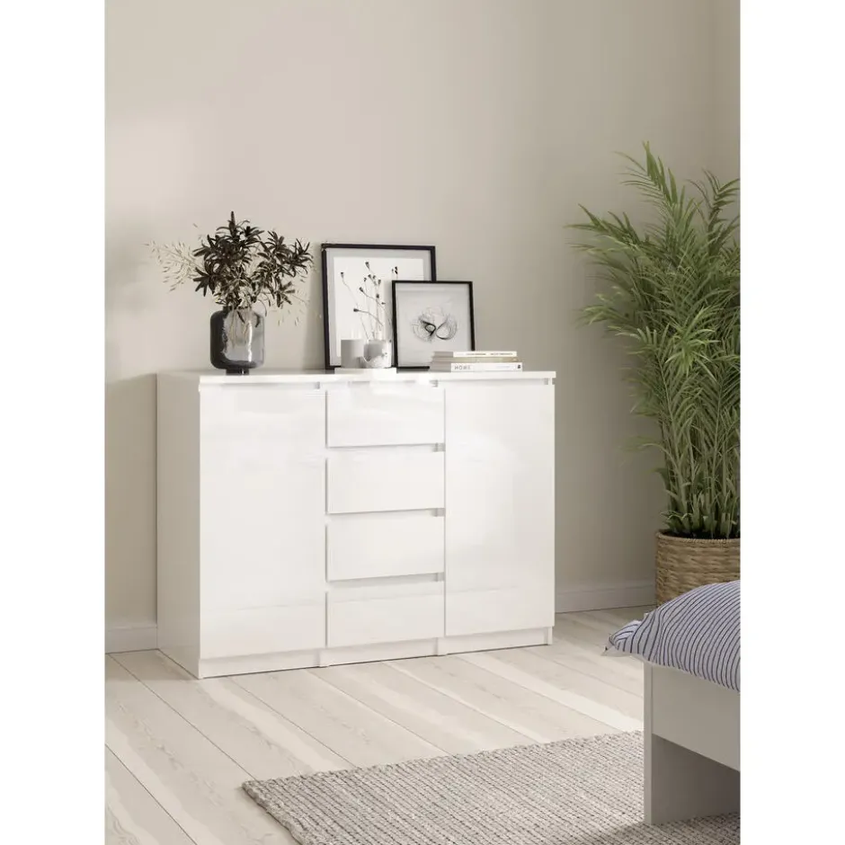 Kast Naia - hoogglans wit - 90,7x120,6x50 cm