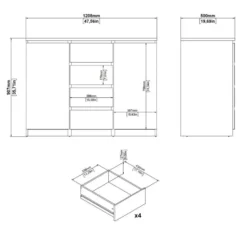 Kast Naia - mat zwart - 90,7x120,6x50 cm