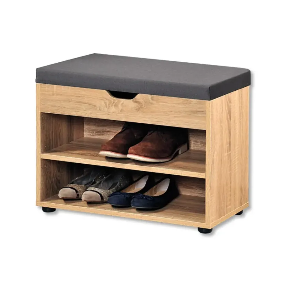 Kesper Schoenenrek - hout - met grijs zitkussen - 60 x 30 x 45 cm