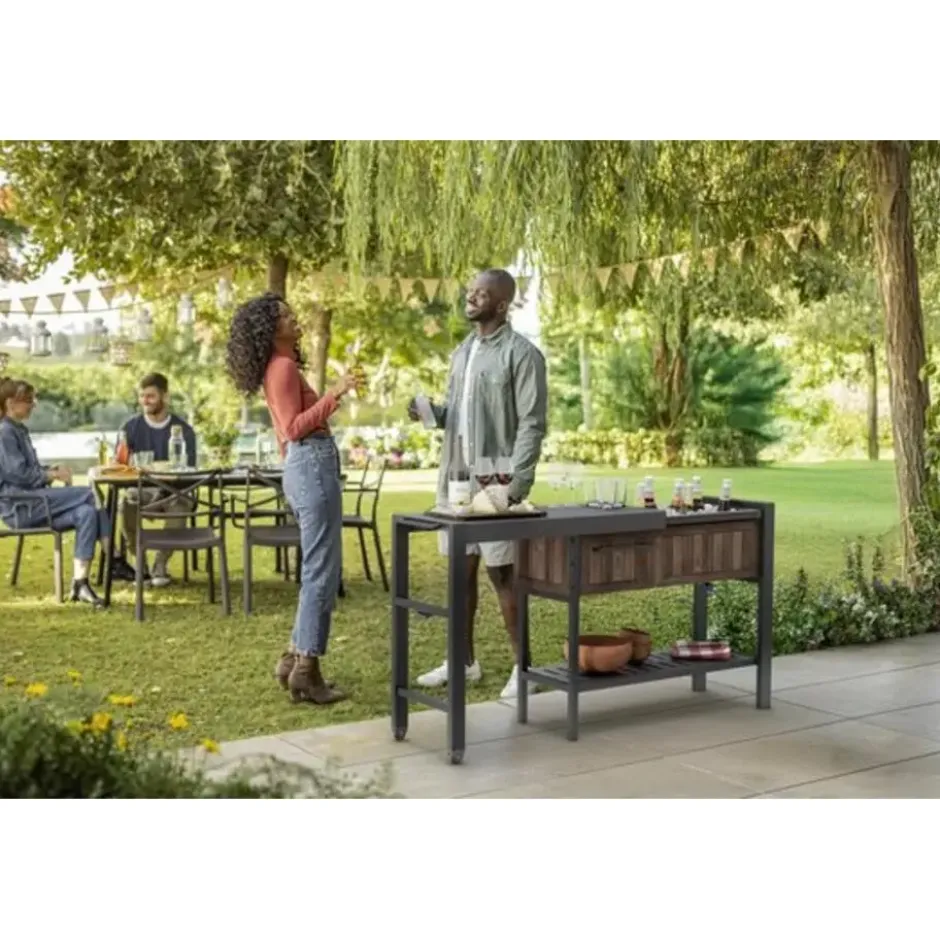 Keter Hosting Partytafel met Koelbox - 112 x 43 x 90 cm – Antraciet/Bruin