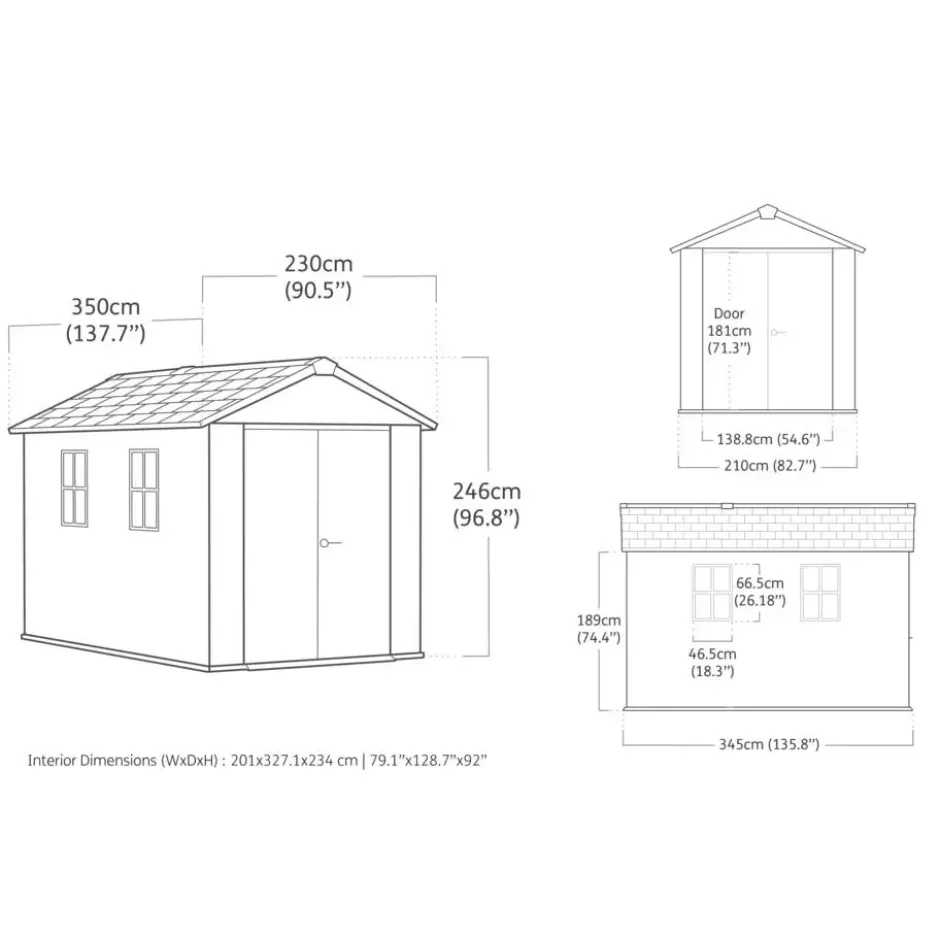 Keter Newton 7511 Tuinhuis - 350x230x246cm - Grijs