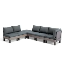 Keter Signature Elements Loungeset 6 personen - met groene kussens - Cappuccino