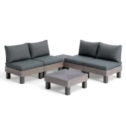Keter Signature Elements Loungeset 4 personen - met groene kussens - Cappuccino