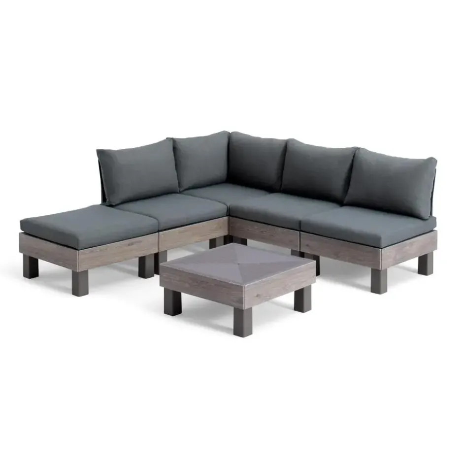 Keter Signature Elements Loungeset 5 personen - met groene kussens - Cappuccino