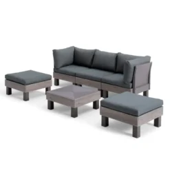 Keter Signature Elements Loungeset 5 personen - met groene kussens - Cappuccino