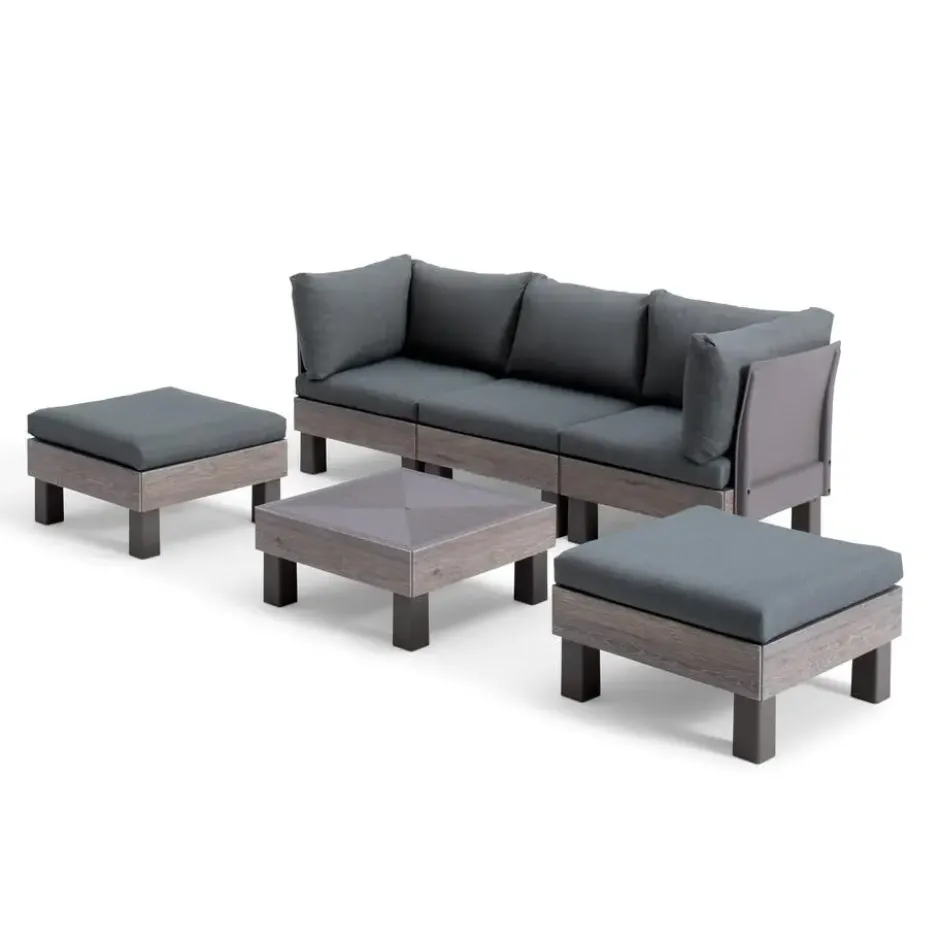 Keter Signature Elements Loungeset 5 personen - met groene kussens - Cappuccino