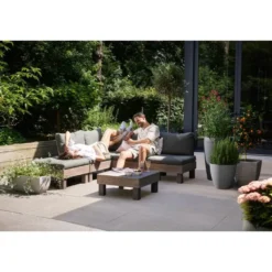 Keter Signature Elements Loungeset 5 personen - met groene kussens - Cappuccino