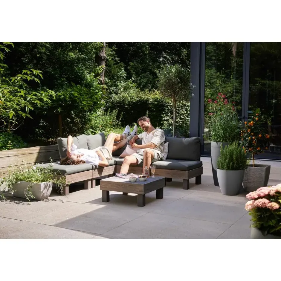 Keter Signature Elements Loungeset 5 personen - met groene kussens - Cappuccino