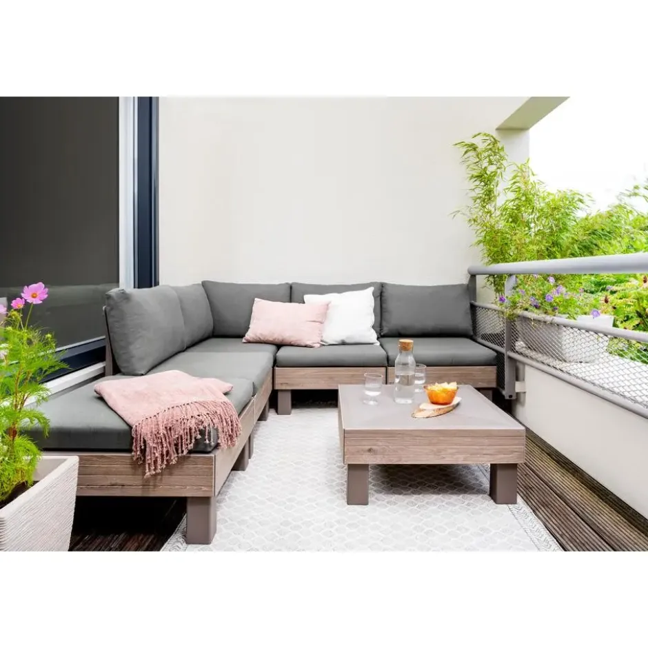Keter Signature Elements Loungeset 5 personen - met groene kussens - Cappuccino