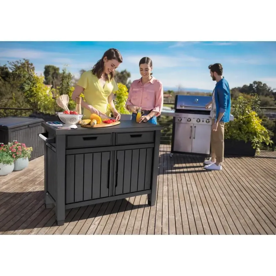 Keter Unity XL Barbecuetafel met lades - 207L - 134x51,7x89,6cm - Antraciet