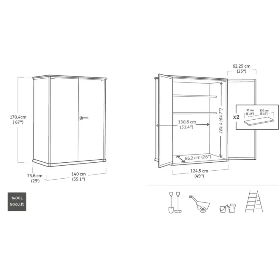 Keter Venetian Opbergkast - 140x73.6x170.4cm - Bruin