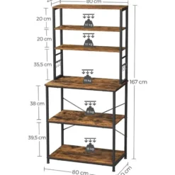 Keukenkast - Keukenrek staand - Industrieel - Bruin - Zwart - 80 x 40 x 167 cm
