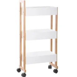Keuken trolley 3-laags - bamboe - wit/bruin - 41 x 20 x 80 cm