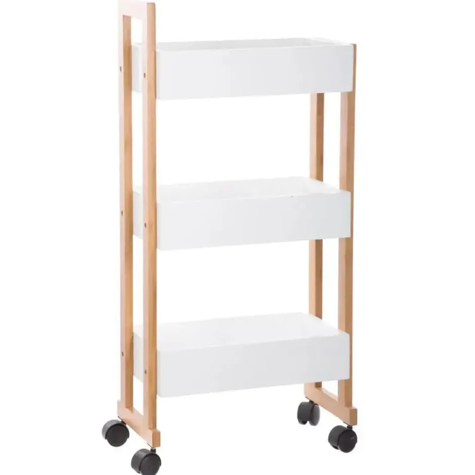 Keuken trolley 3-laags - bamboe - wit/bruin - 41 x 20 x 80 cm