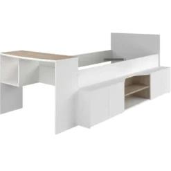 Kinderbed Clio 90x200 met opbergruimte en bureau - wit/eikdecor