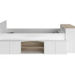 Kinderbed Clio 90x200 met opbergruimte en bureau - wit/eikdecor