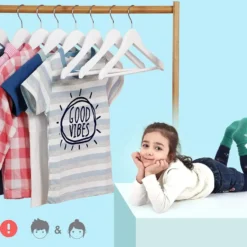 Kinder Kledinghangers in Hout - 20 Stuks voor Kleuters - 360° Haak - Wit