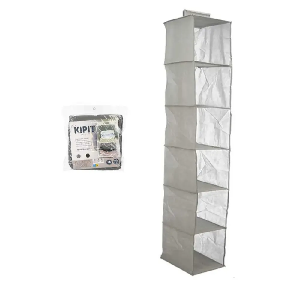 Kipit Kledingkast organizer - 6 vaks - grijs - 25 x 25 x 138 cm