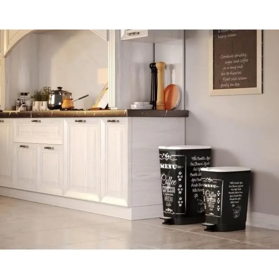 Kis Chic Bin Coffee Menu Pedaalemmer - 50L - zwart/wit