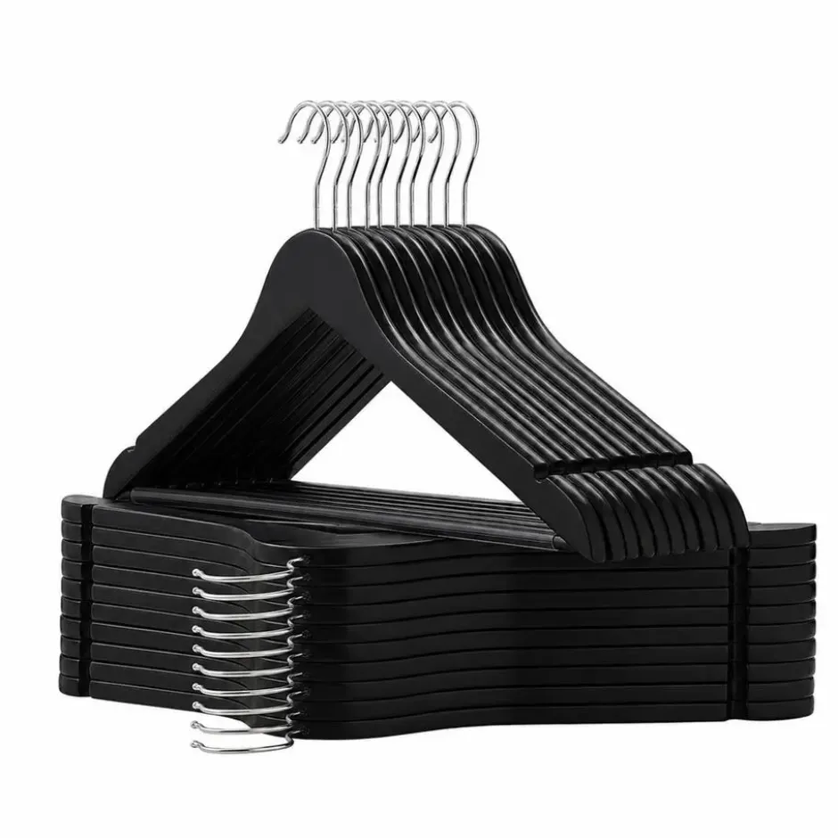 Kledinghangers - massief hout - 30 stuks - antislip - zwart