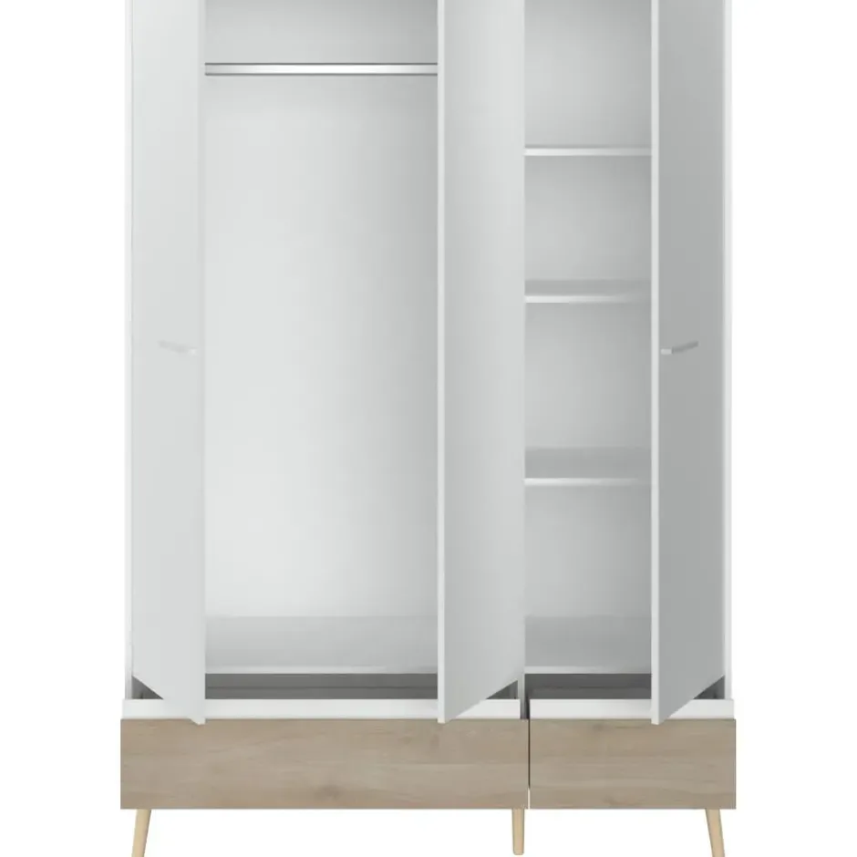 Kledingkast Aalborg 3-deurs - wit/eiken - 200x135x54 cm