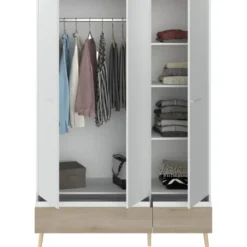 Kledingkast Aalborg 3-deurs - wit/eiken - 200x135x54 cm
