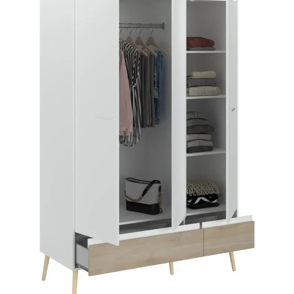 Kledingkast Aalborg 3-deurs - wit/eiken - 200x135x54 cm