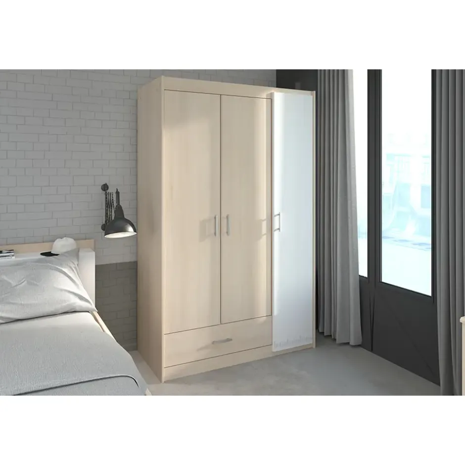 Kledingkast Charly 3-deurs - acaciakleur - 180x112x52 cm
