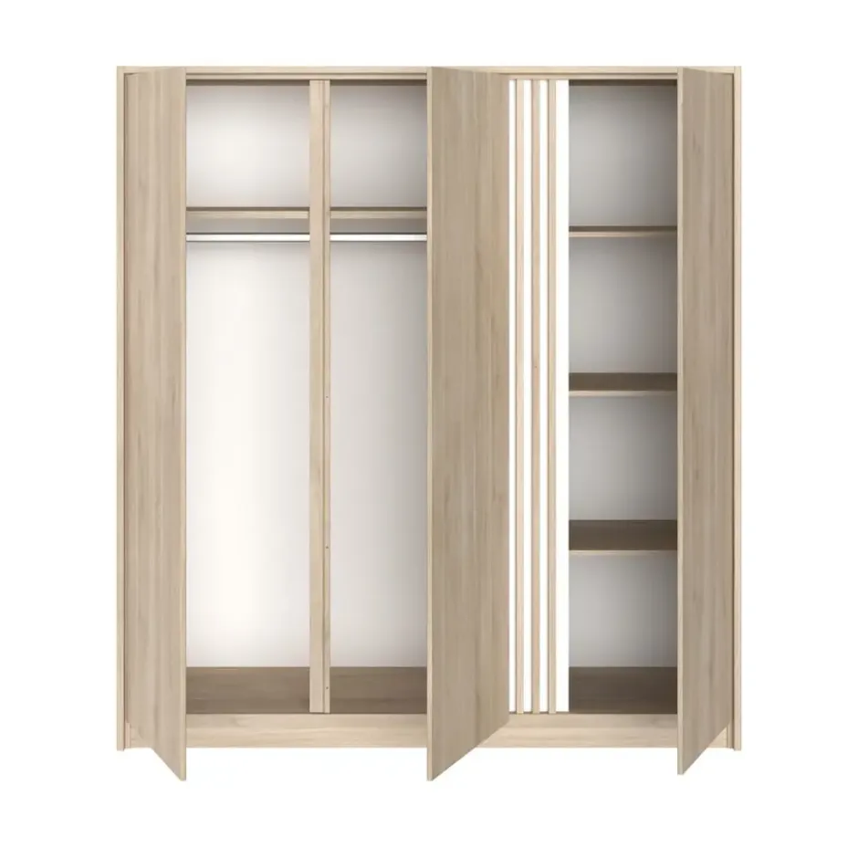 Kledingkast Evi 3-deurs - eikenkleur - 203x185x52 cm