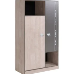 Kledingkast Fabric - eikenkleur/grijs - 181,5x101,4x50,5 cm