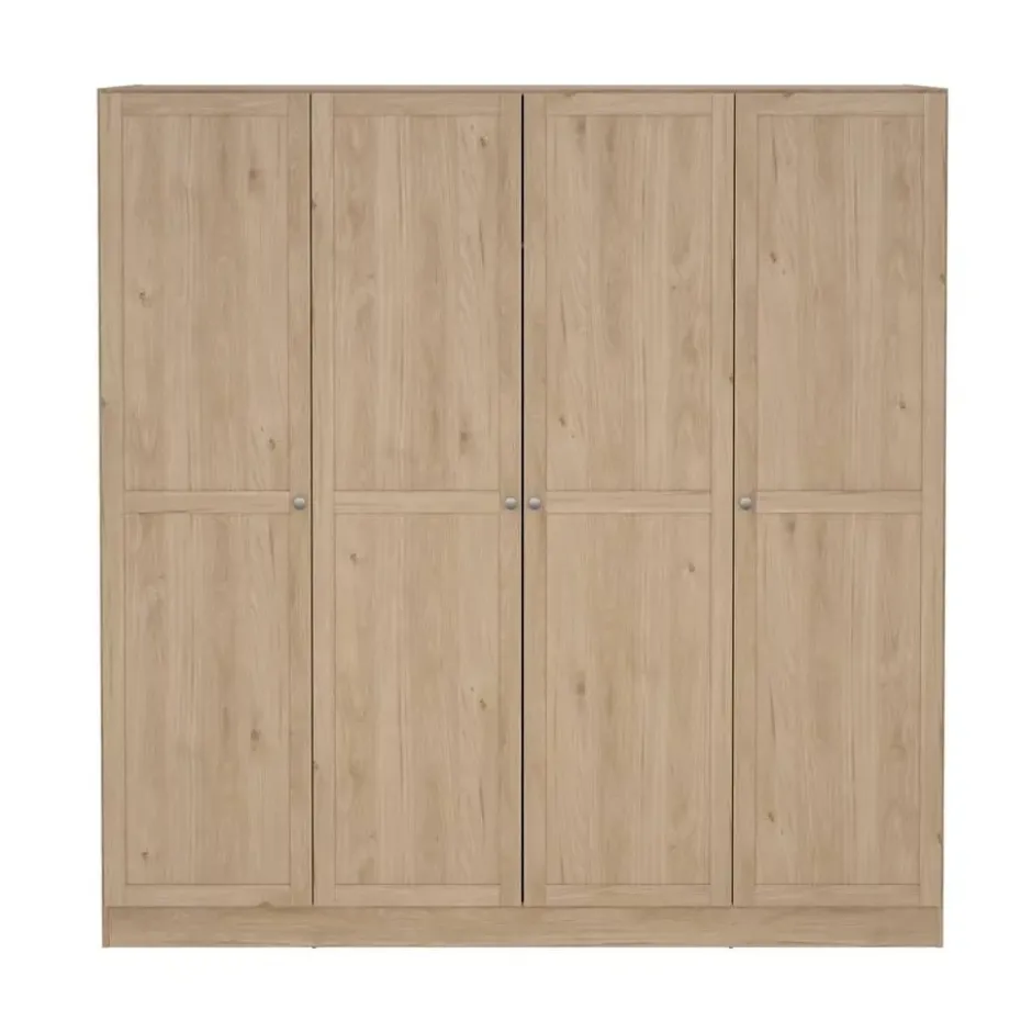 Kledingkast Lynn 4-deurs - eikenkleur - 200x196x62 cm