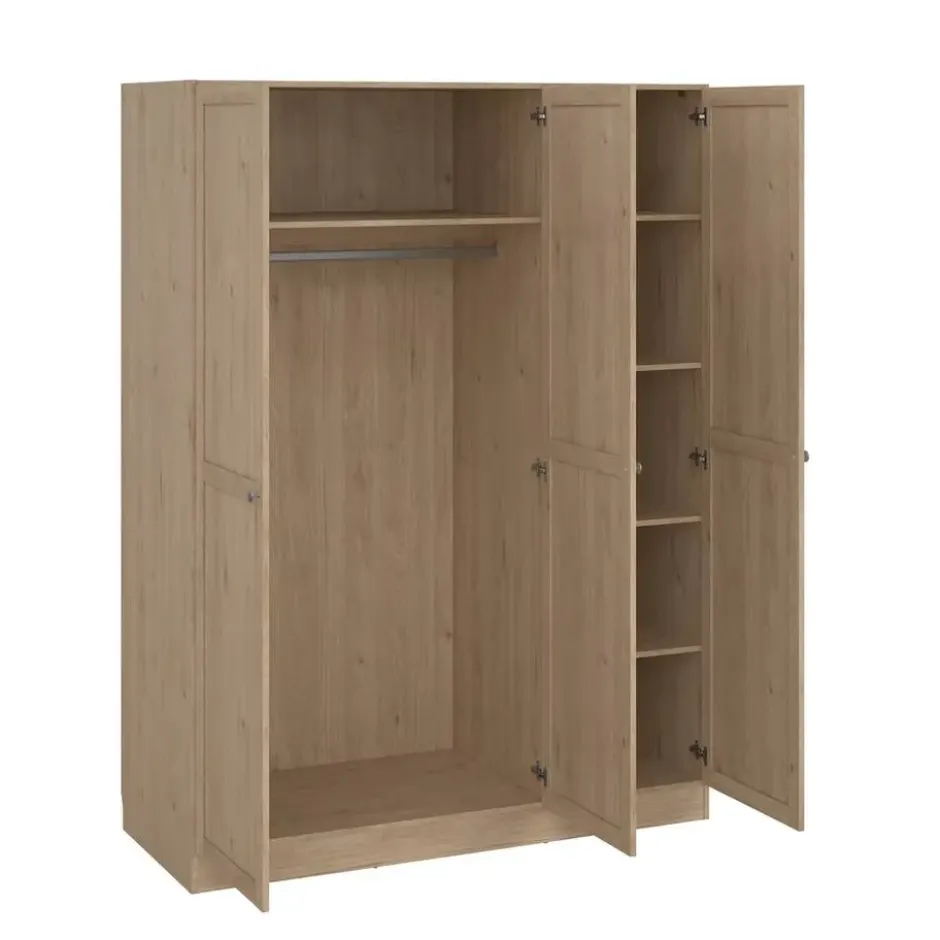 Kledingkast Lynn 3-deurs - eikenkleur - 200x147x62 cm
