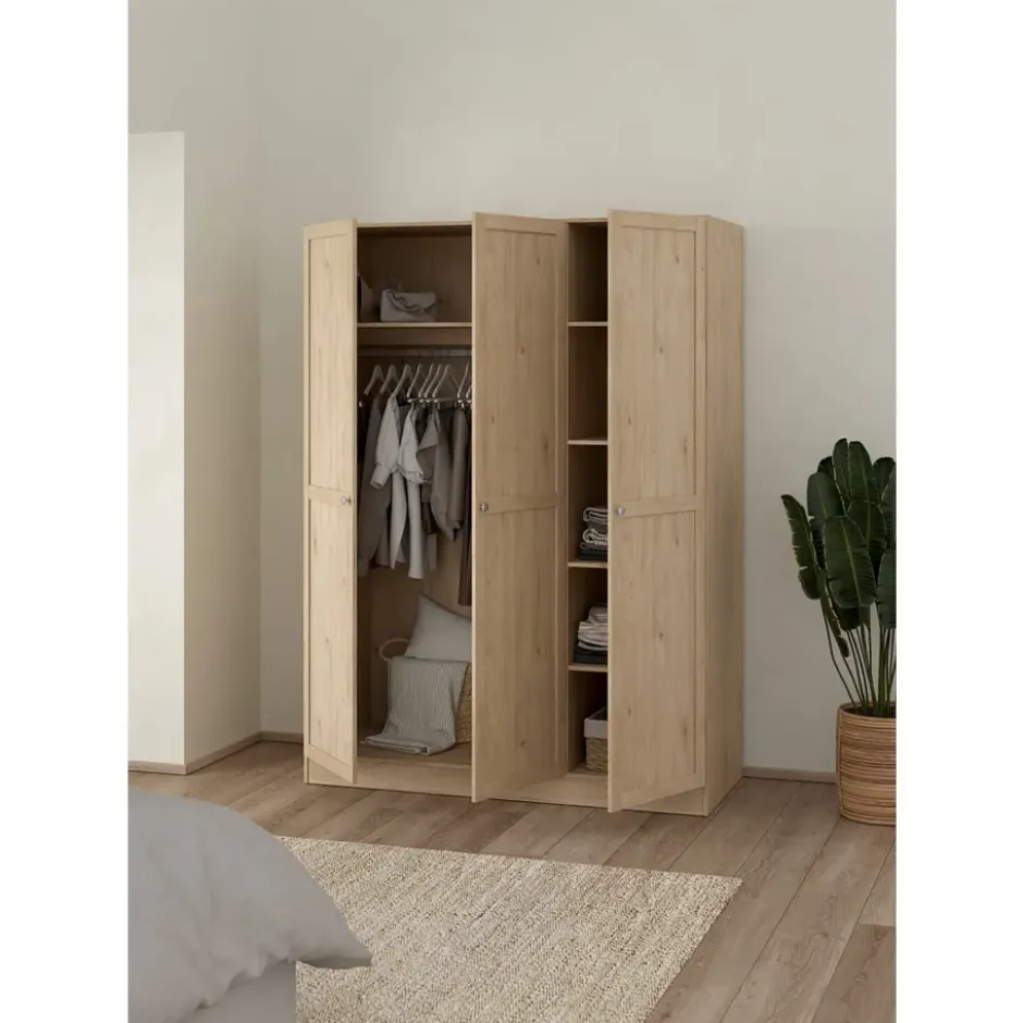 Kledingkast Lynn 3-deurs - eikenkleur - 200x147x62 cm