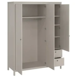 Kledingkast Madeira 3-deurs met spiegel - greige - 199x150x58 cm