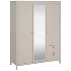 Kledingkast Madeira 3-deurs met spiegel - greige - 199x150x58 cm