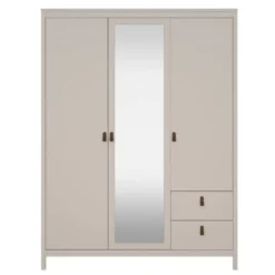 Kledingkast Madeira 3-deurs met spiegel - greige - 199x150x58 cm