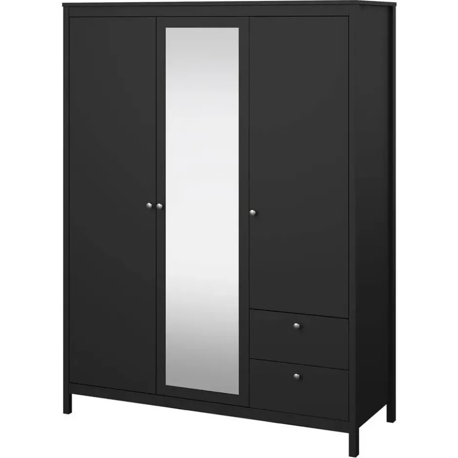 Kledingkast Madeira 3-deurs met spiegel - zwart - 199x150x58 cm