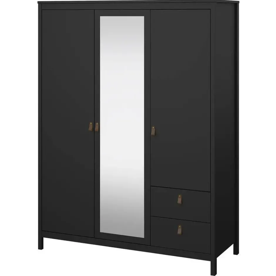 Kledingkast Madeira 3-deurs met spiegel - zwart - 199x150x58 cm