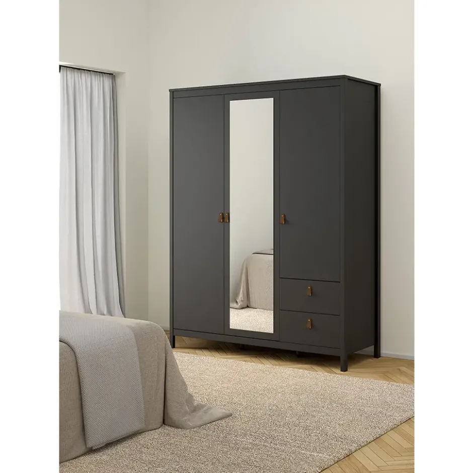 Kledingkast Madeira 3-deurs met spiegel - zwart - 199x150x58 cm