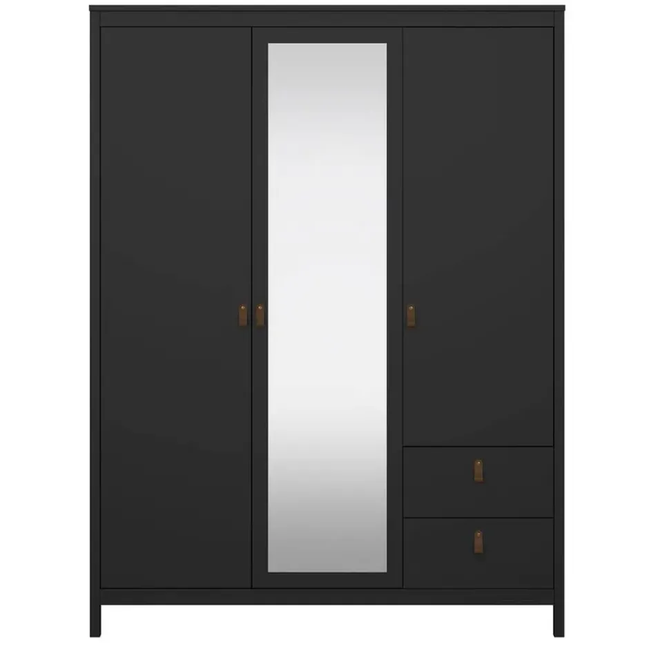 Kledingkast Madeira 3-deurs met spiegel - zwart - 199x150x58 cm