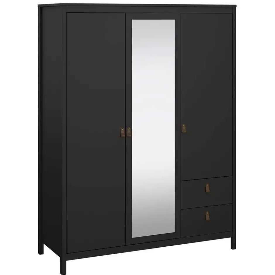 Kledingkast Madeira 3-deurs met spiegel - zwart - 199x150x58 cm