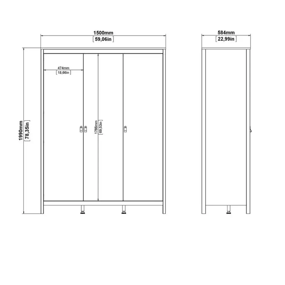 Kledingkast Madeira 3-deurs - wit - 199x150x58 cm