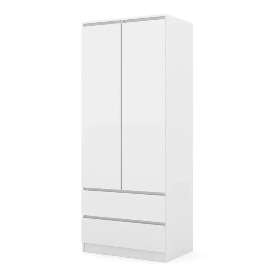 Kledingkast Maja 2-deurs met 2 laden - wit mat - 195x80x52 cm